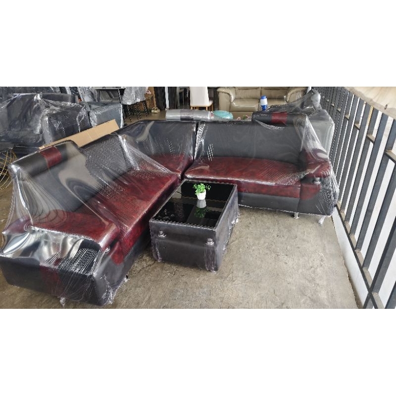 sofa l sudut kulit premium