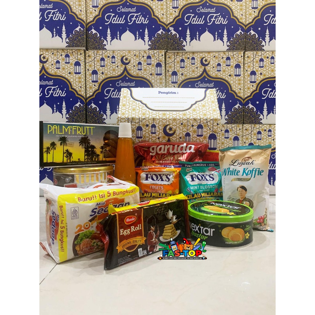 

Paket Lebaran Hampers Bingkisan Snack Idul Fitri Snack in Box 1 Set Biskuit Minal Aidin Simpel Praktis Murah