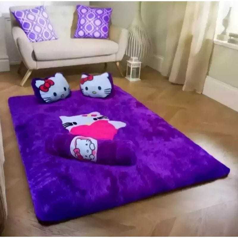Promo Diskon Karpet Bulu Rasfur Karakte/Surpet Bulu Karakter Set Dengan Bantal 2 Dan Guling 1/kasur 