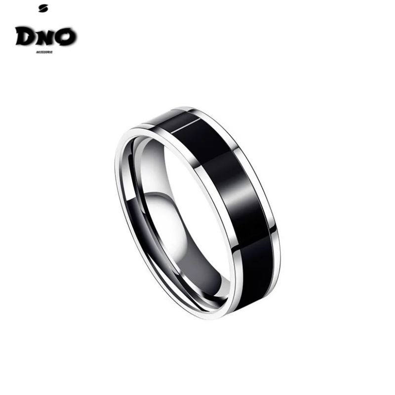 Cincin Titanium List Hitam Silver Anti Karat Pria Wanita