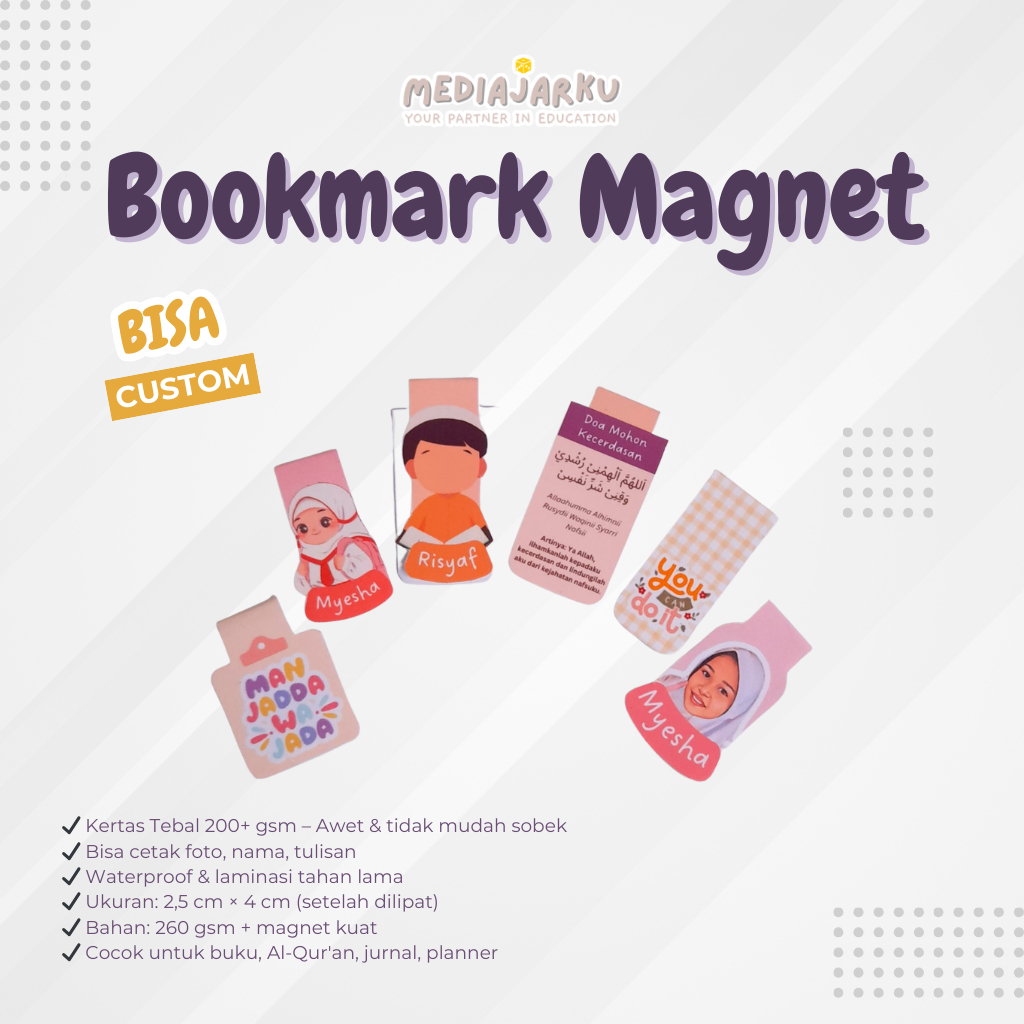 

Bookmark Magnet Custom – Bisa Cetak Foto, Nama, Tulisan | Waterproof | Laminasi | 260 gsm