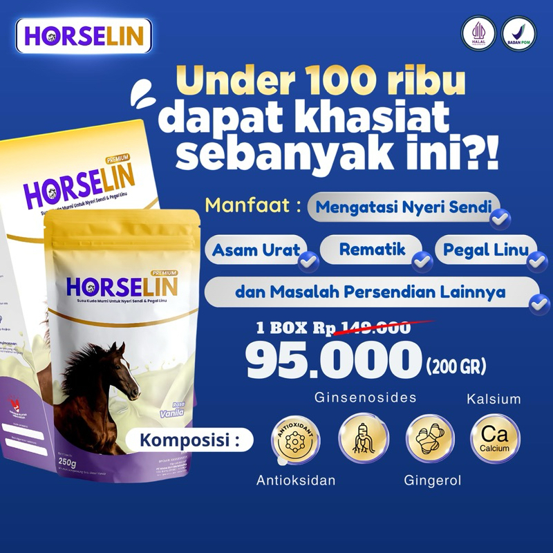 

HORSELIN Asli Susu Kuda Premium Terapi Herbal Nyeri Sendi dan Tulang 1 Box 200gr