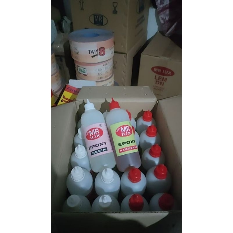 (1dus isi 10 set pasang resin+hardener) Lem epoksi mr lux new kemasan besar 1kg