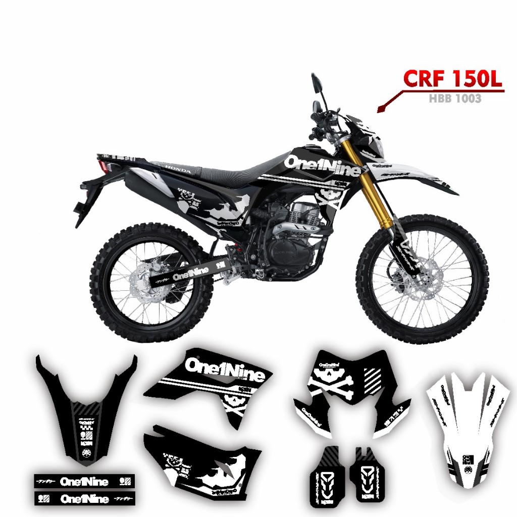 STIKER DECAL CRF 150L FULLBODY 128 HITAM SILVER GRAFIS