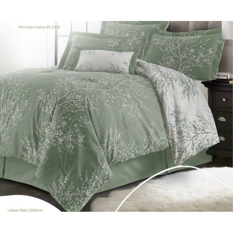 Sprei Katun Motif Daun Dasar Hijau