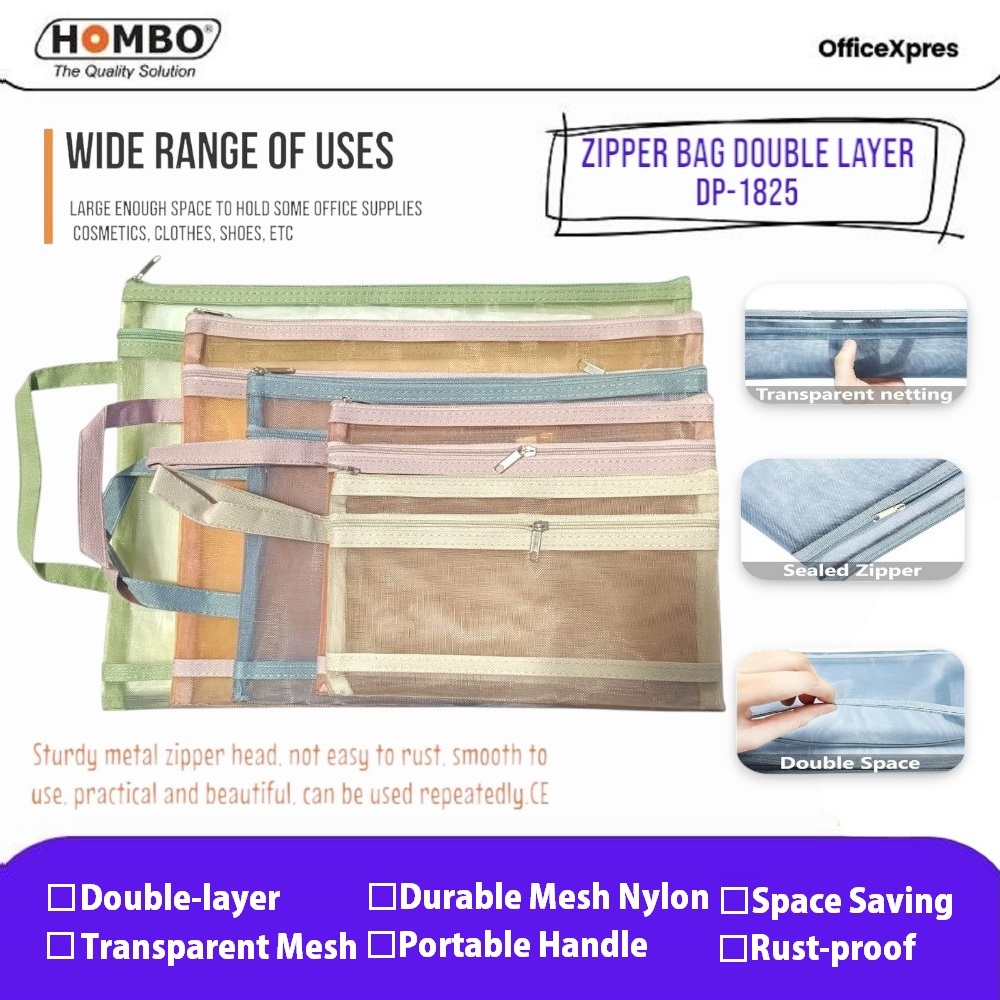 

Zipper Bag Nylon Mesh Transparant DP-1825 / Map Sleting Jaring Double Layer / Zipper Bag With Hand-Held / Bag File Zipper