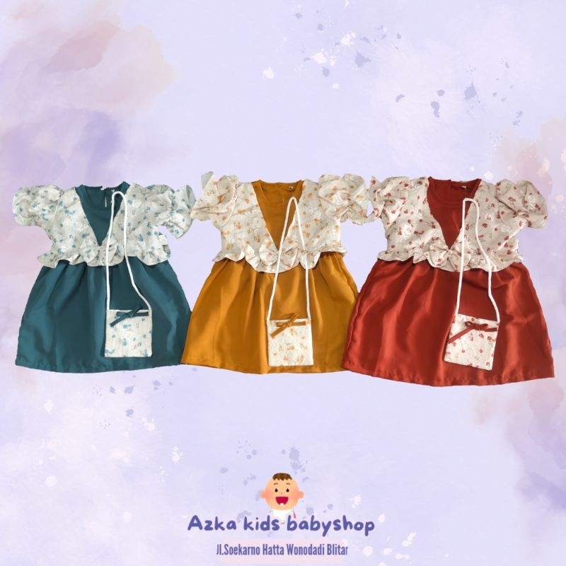 [NEW COLLECTION] Dress Rayon Rompi Motif Bunga Korean Style + Tas Lucu / Dress Import Korean Style R