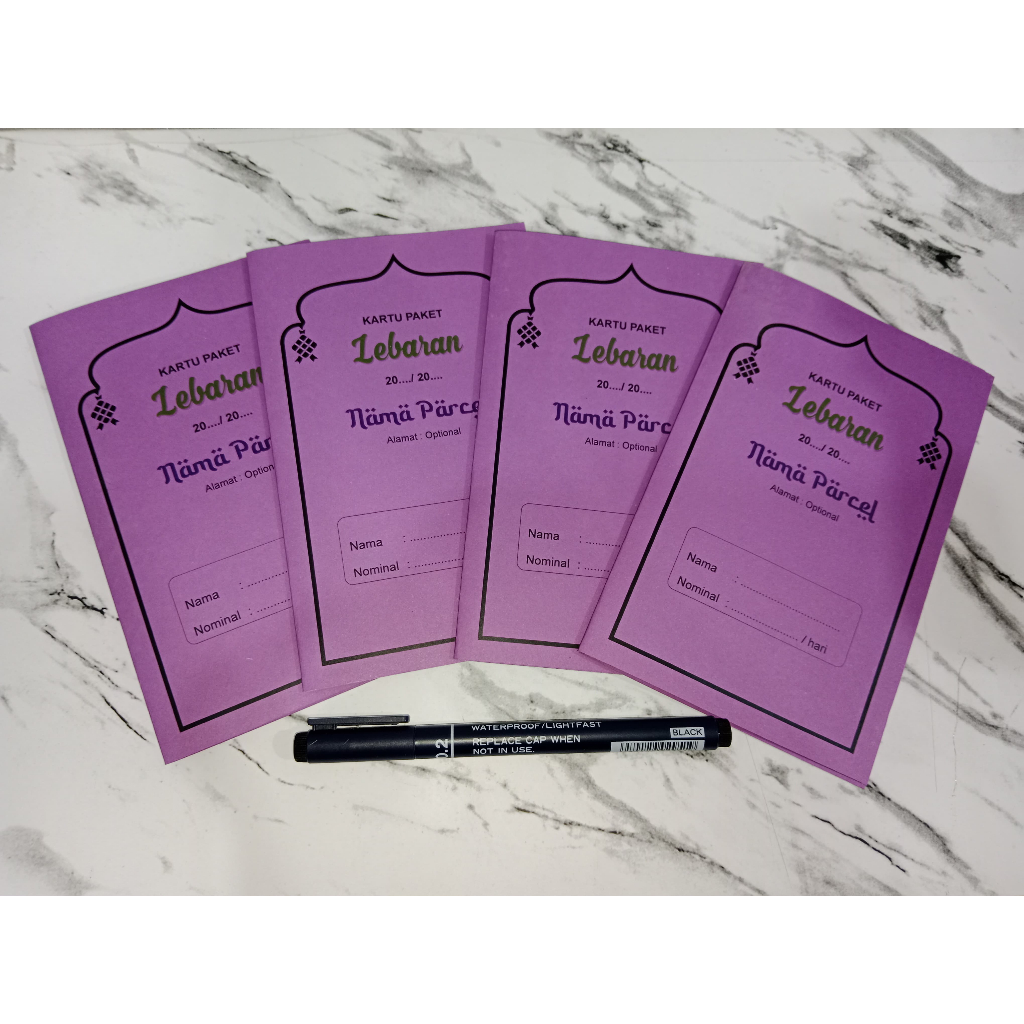 Kartu Paket Lebaran warna ungu model lipat isi 10pcs untuk harian mingguan bulanan custom reques
