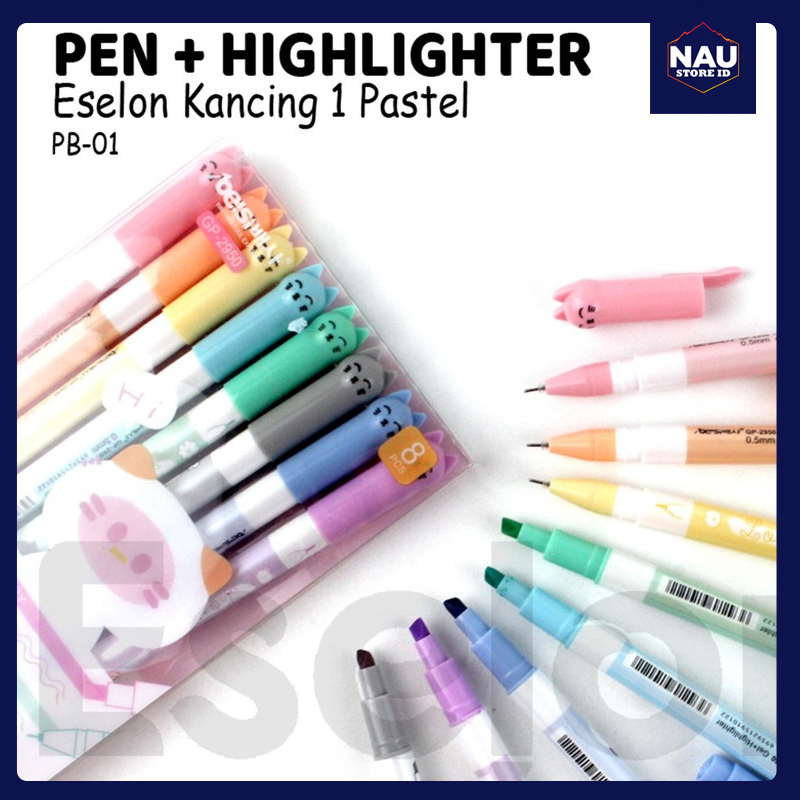 

PEN HIGHTLIGHTER CAT SERIES / Ballpoint Gel 8 Warna Fancy + Highlighter /Ballpoint Gel Warna 0.5mm GP-2950 Cat - NAU STORE ID
