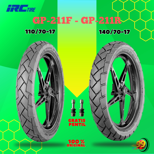 Sepasang IRC GP 211F-211R 110/70-140/70 Ring 17 Tubeless // Ban Motor Batangan