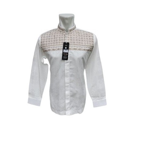 Baju Koko Hasgradini - Jaguar Putih Bw Motif Dada Lengan Manset Atasan Muslim