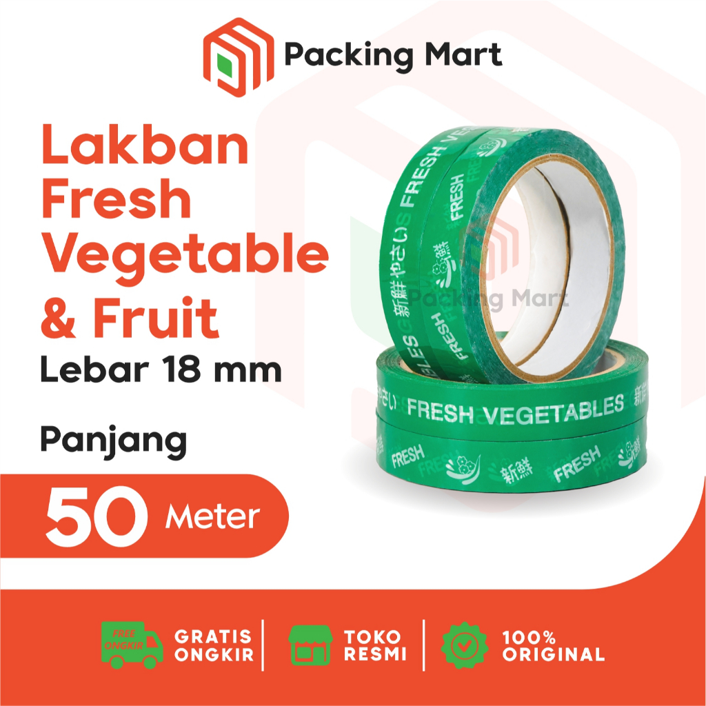

Lakban Sayur Isolasi Selotip Fresh Vegetables & Fruit 18 mm x 50 Meter