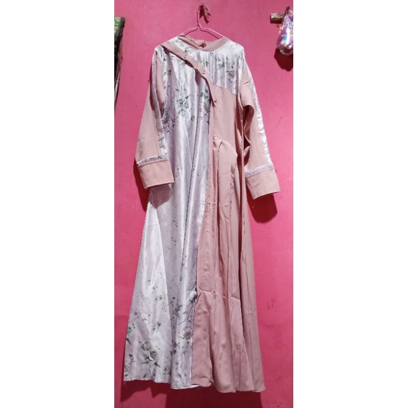 gamis silk kombinasi/ gamis saci mode terbaru/gamis brokat ceruty