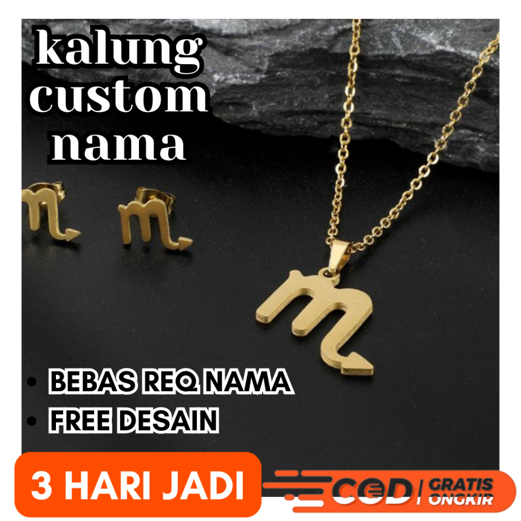 Kalung Custom liontin logo zodiac unisex