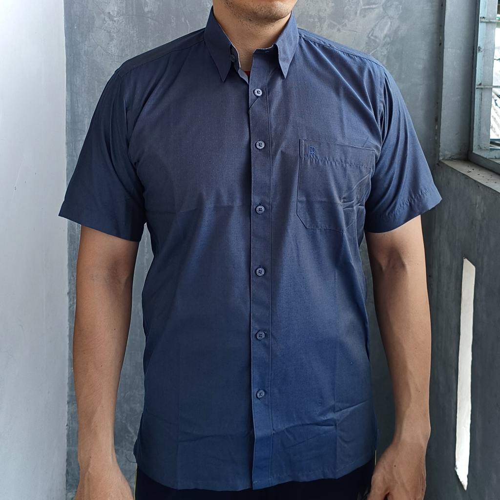 Rita Ricci Kemeja Pria Lengan Pendek dan Panjang Kombinasi Damask Navy