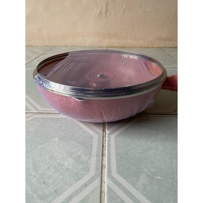 Pero Granite Wokpan 28cm with Glass Lid / Wajan Penggorengan Dengan Tutup Kaca Non Stick Anti Lengke