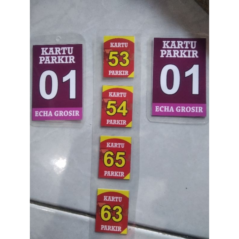 

kartu parkir besar ukuran 5x7cm laminasi anti air berpasangan 1-50 ganda