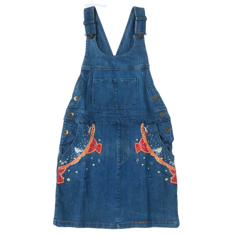 OVERALL DRESS DENIM JEANS MIDI KANTONG BORDIR PITA KOREA IMPORT