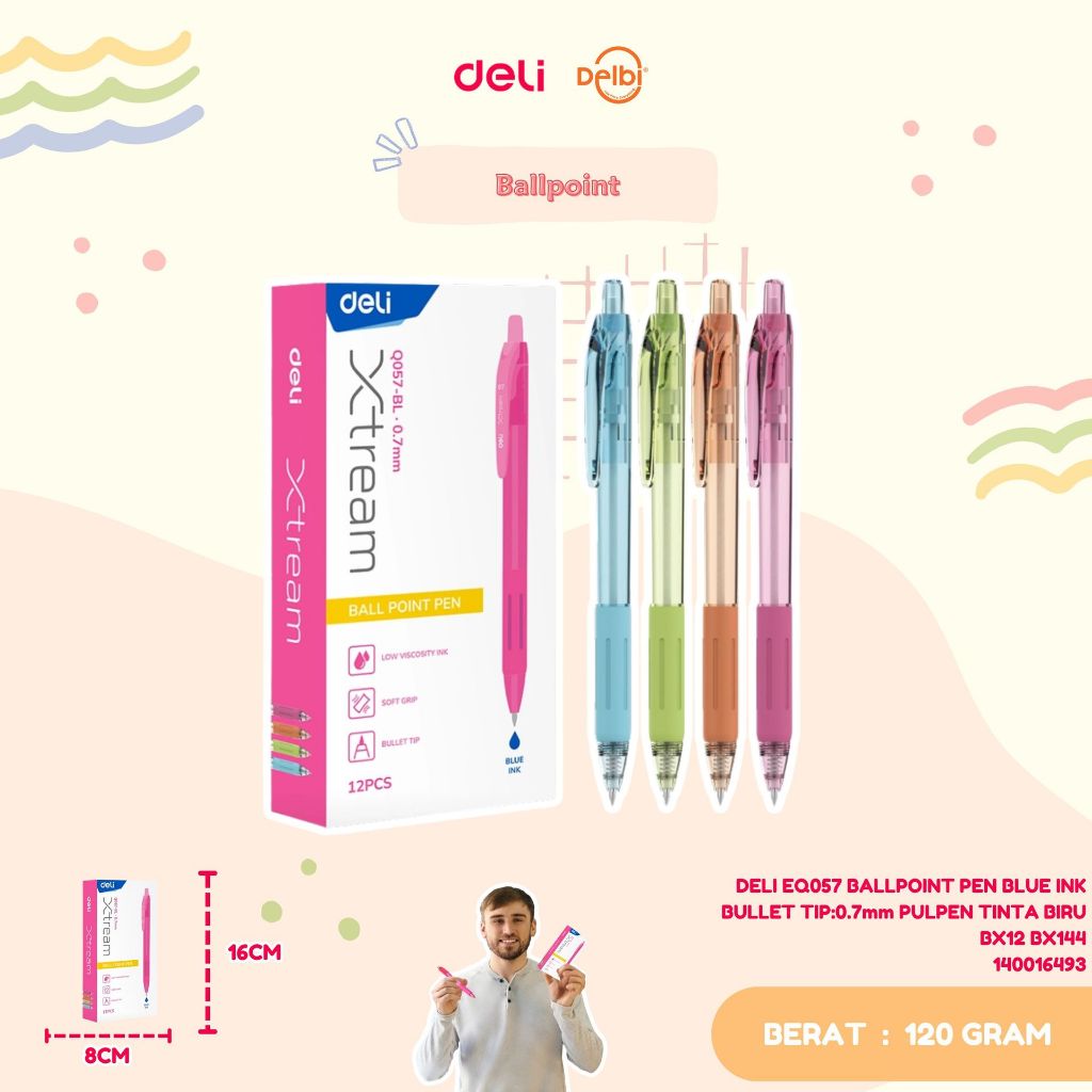 

1 PCS DELI EQ057 BALLPOINT PEN BLUE INK BULLET TIP:0.7mm PULPEN TINTA BIRU