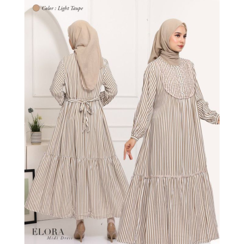 Zeeya Collection Mazaya Midi Baju Dress Gamis Wanita Motif Garis Bahan Rayon Viscose