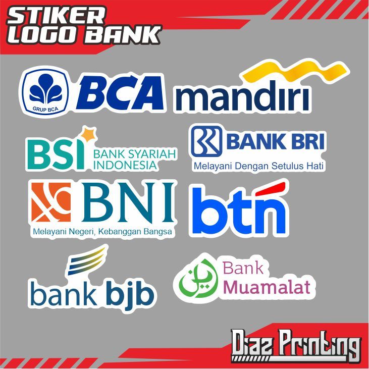 

Sticker Bank BCA Mandiri BSI BRI BNI BTN BJB Muamalat / Stiker BUMN Waterproof