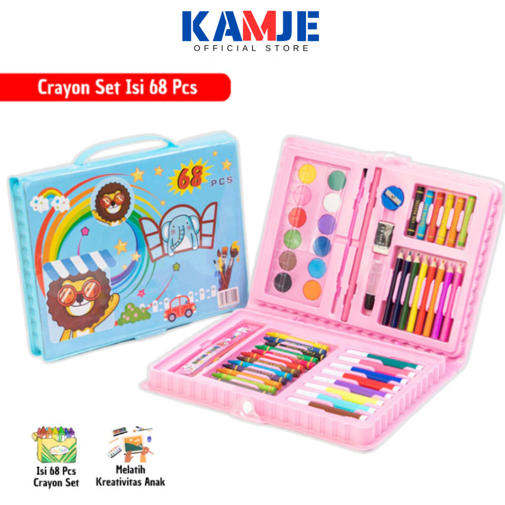 

KAMJE Crayon Pensil Warna Lengkap 1 Set Alat Lukis Menggambar Mewarnai Krayon 68 Pcs KMJ173