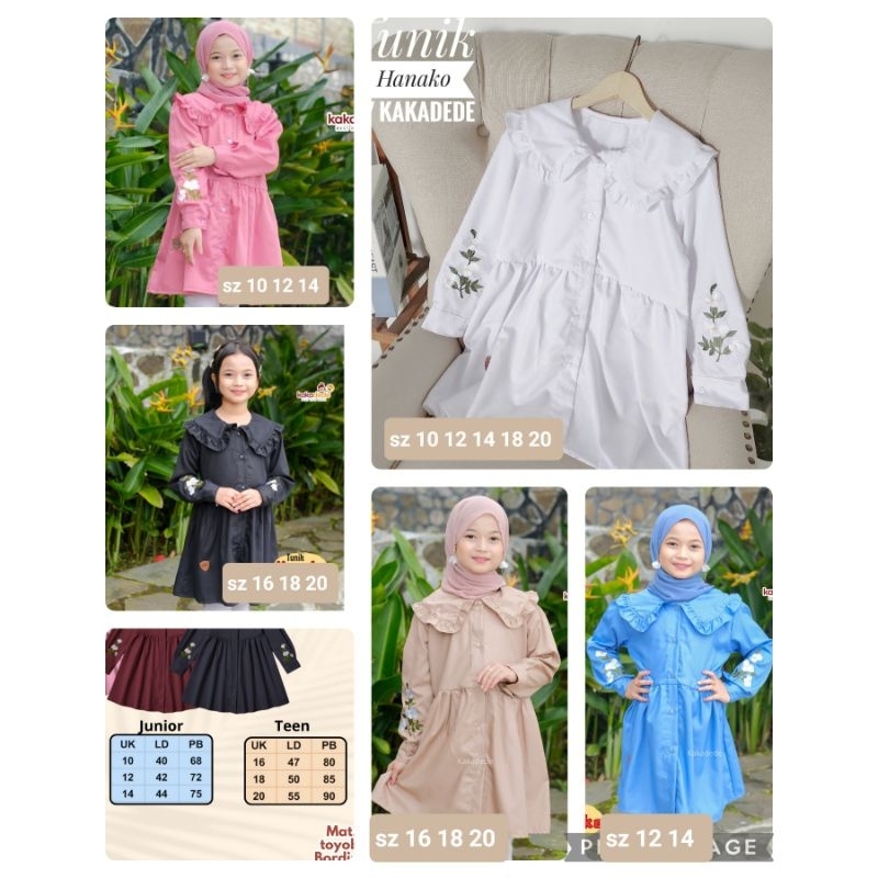 Tunik Katun Toyobo dengan Bordir anak perempuan remaja 8 - 18 tahun Dewasa Hanako Kakadede