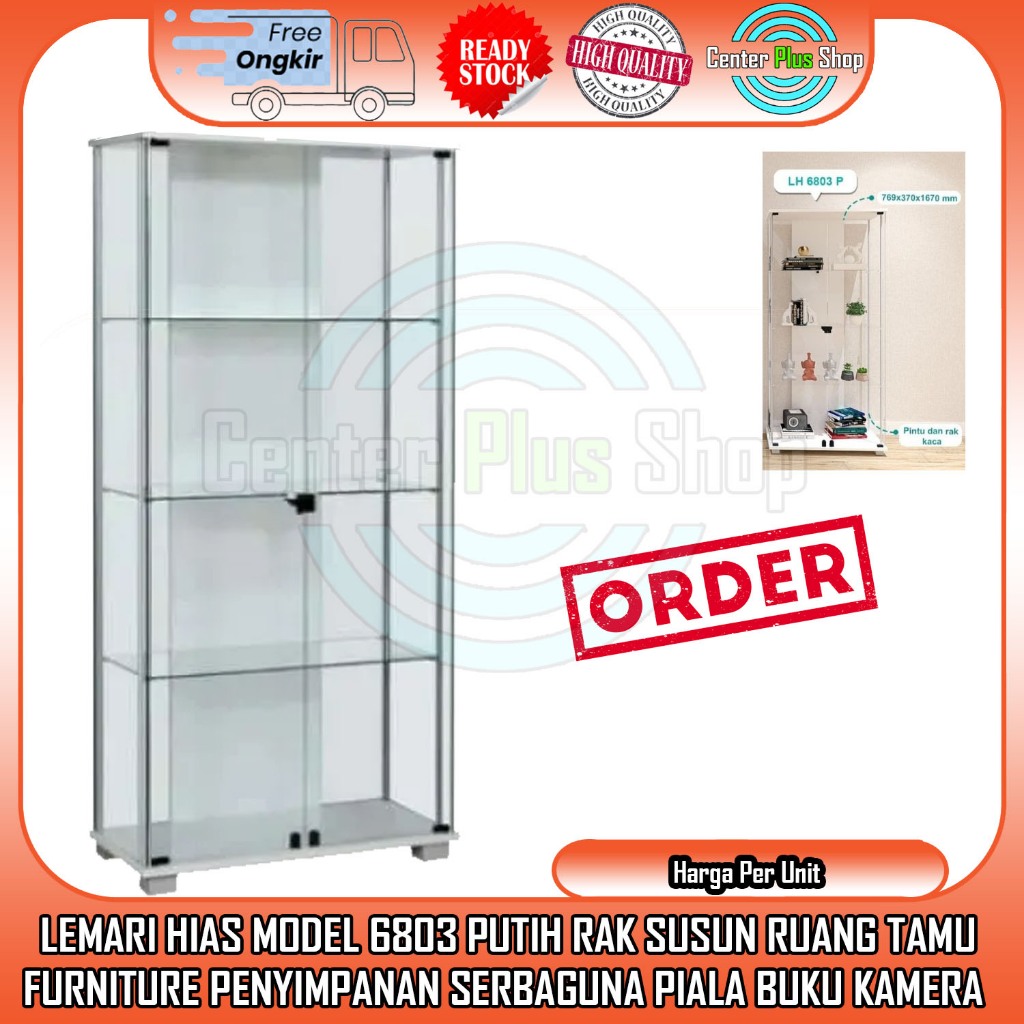 Lh 6803 Lemari Hias Ukuran 100x50x180 Cm Kayu Putih Kaca Furnitur Menyimpan Rak Furniture Pengaman B