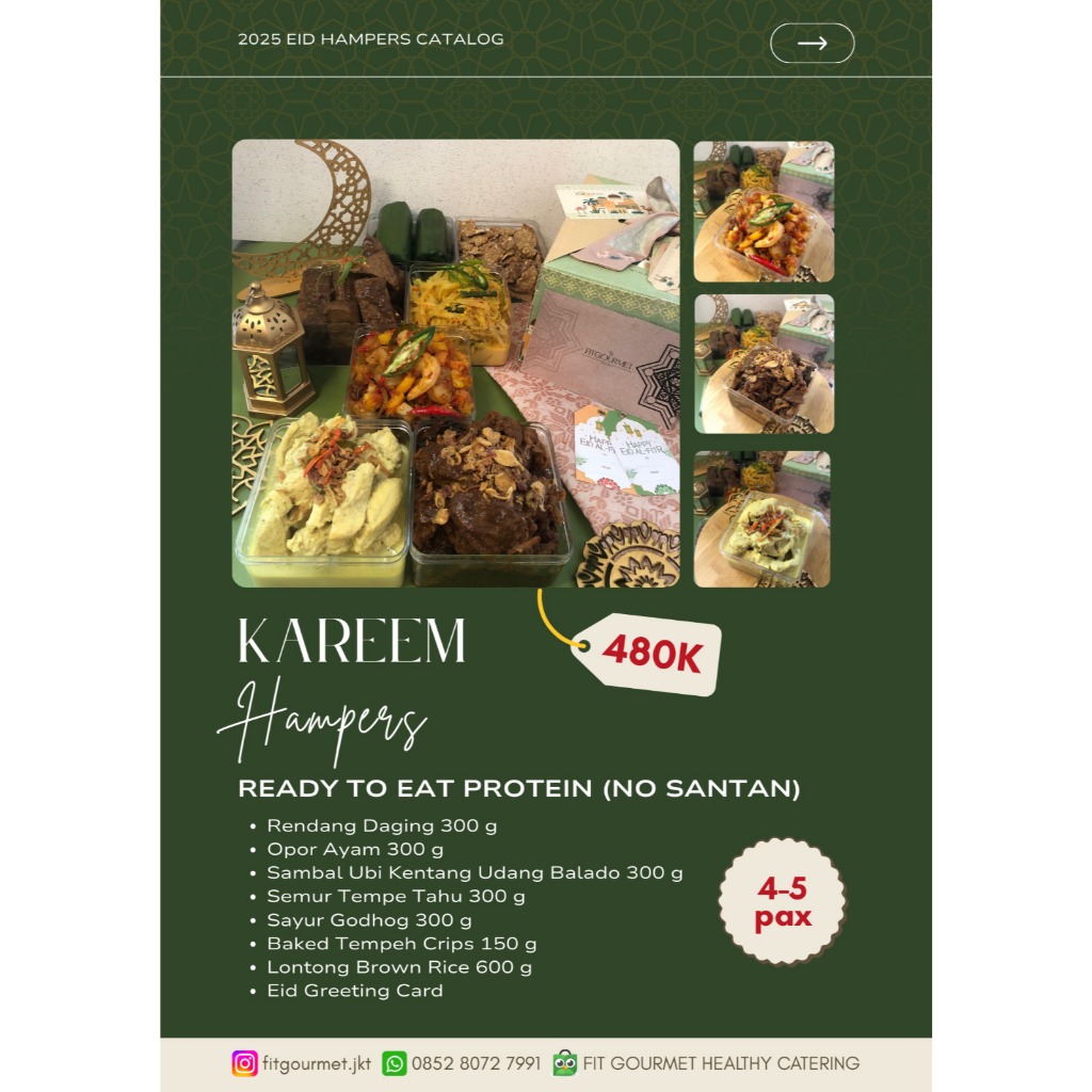 

HAMPERS KAREEM LEBARAN | PAKET READY TO EAT NO SANTAN | OPOR AYAM, RENDANG DAGING, SAMBAL KENTANG, SEMUR TAHU TEMPE, LONTONG BROWN RICE & TEMPEH CRISPS