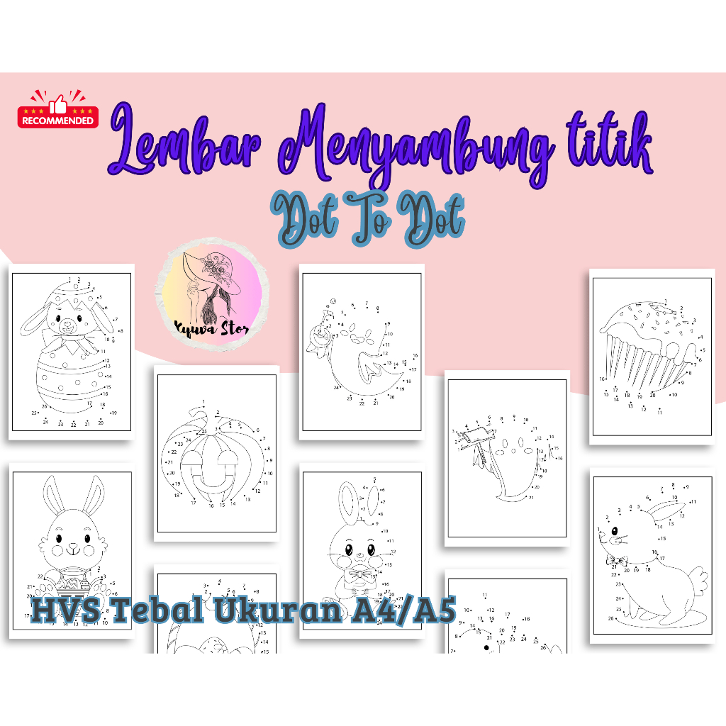 

Lembar Kerja Anak menyambung titik dot to dot latihan sambung titik A4 A5 HvS tebal Paket 15 lembar