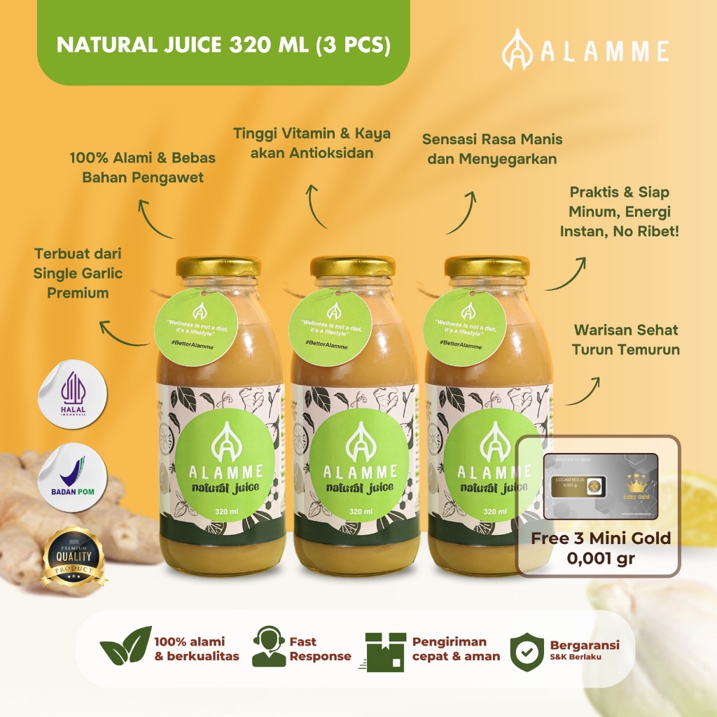 

Alamme – Paket 3 Pcs Sarie Juice 320ML Jus Bawang Putih Tunggal Cuka Apel Lemon Madu