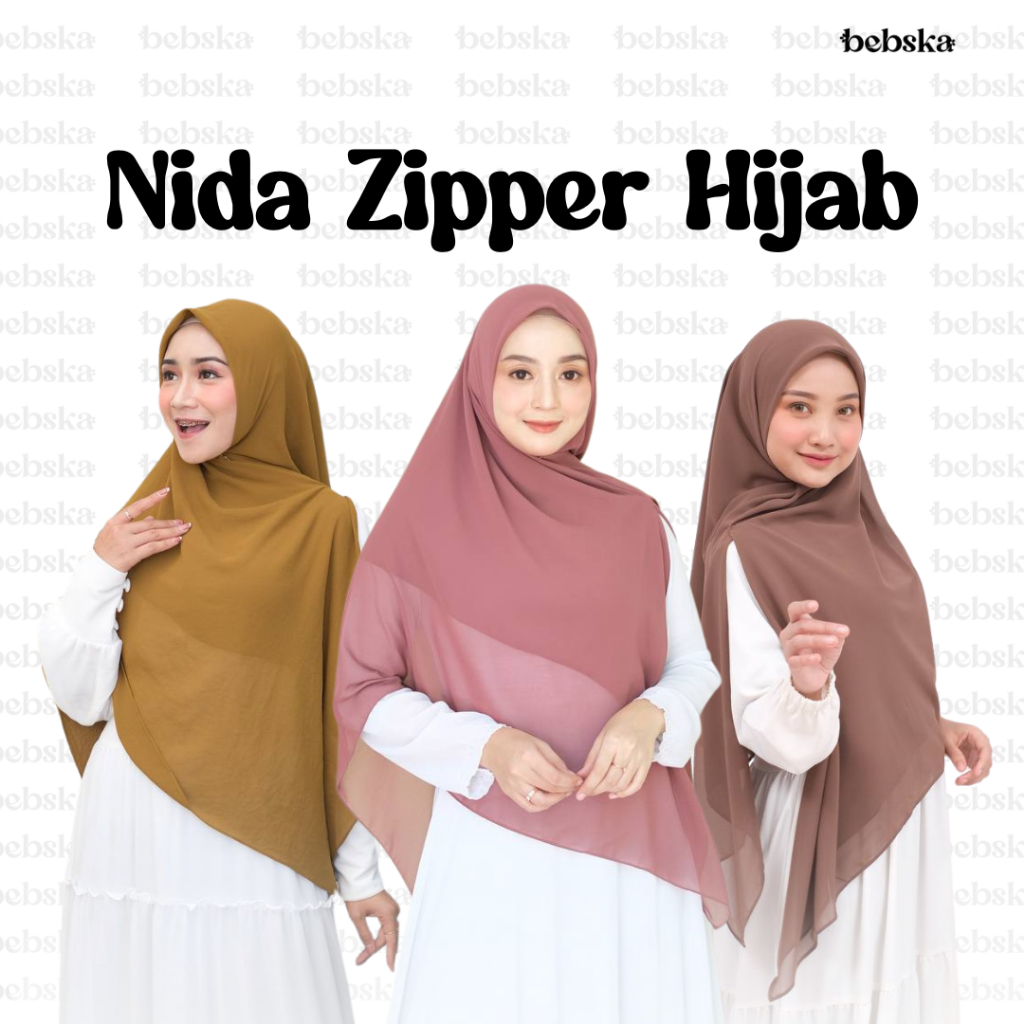 NIDA ZIPPER HIJAB - Zipper Hijab - Hijab Segiempat Zipper - Segiempat Zipper - Segiempat Instan  - Z
