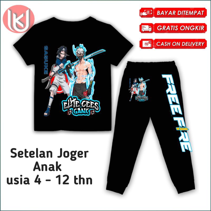 Bisa COD Kaos anak setelan joger Naruto vs Free Fire elite chees Gank baju anak FF gratis tambah nam