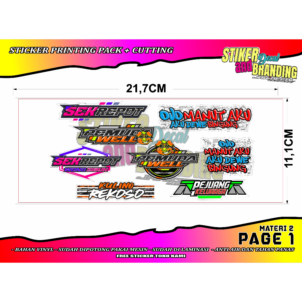 

sticker pack versi 2 , print cut laminasi anti gores anti pudar