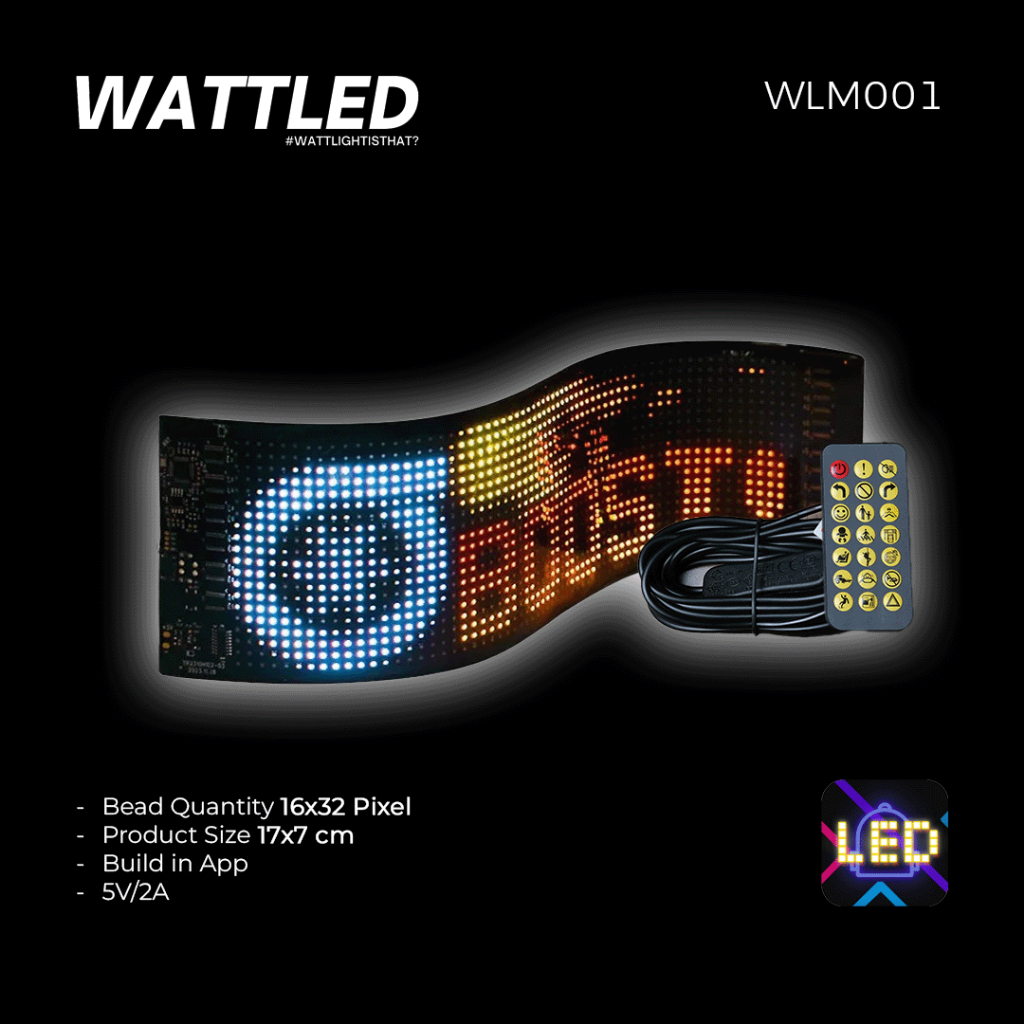WATT LED RUNNING TEXT MATRIX PANEL KACA MOBIL RGB 6 MODES 17 CM X 7 CM