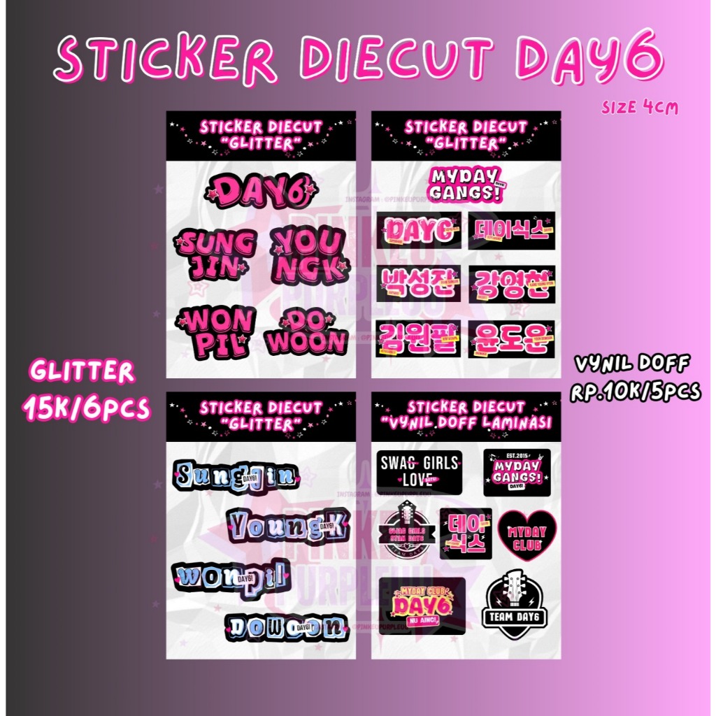 

READY STOCK STICKER DAY6 Die Cut Glitter & Vynil Doff Laminasi (baca deskripsi)