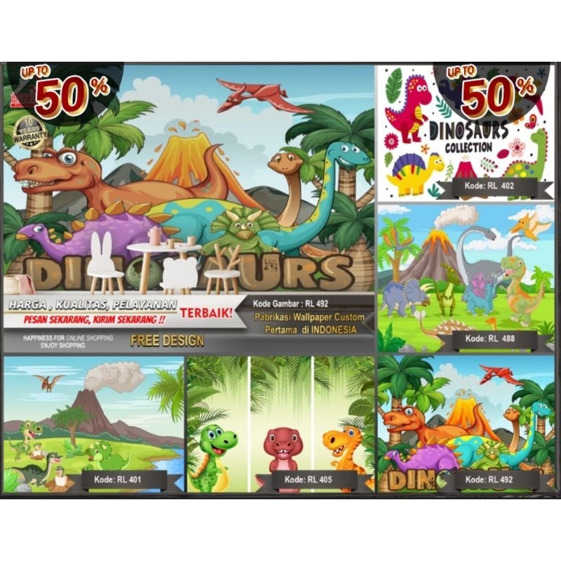Wallpaper Dinding Custom Tema Kartun Dinosaurus | Wallpaper Kartun Anak | Wallpaper Dinding | Wallpa