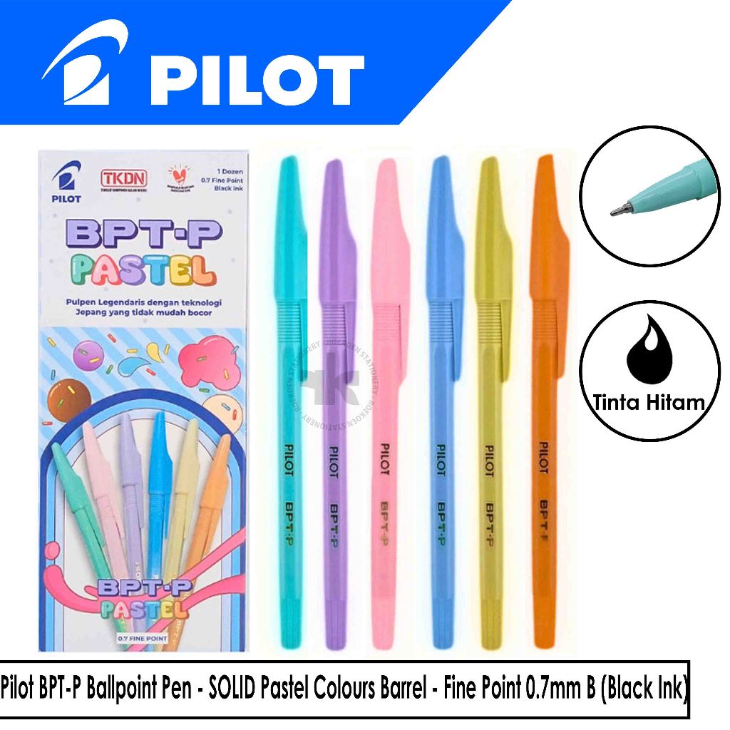 

Pilot BPT-P Ballpoint Pen - SOLID Pastel Colours Barrel - Fine Point 0.7mm B (Black Ink)
