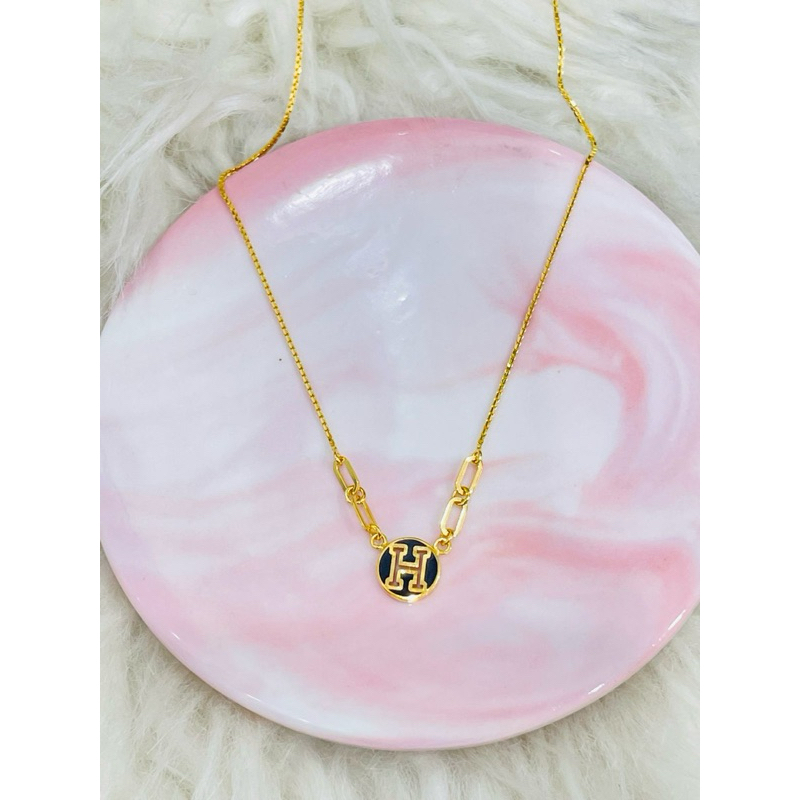 kalung alta paperclip H hitam fashion emas asli kadar 700