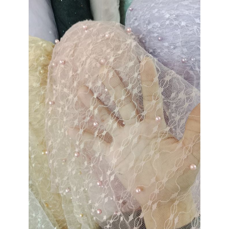 Bahan Kain Tile Halus Lembut Motif Salur & Akar Tile Mutiara