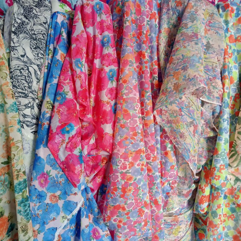 Kain Organza Crinkle Motif Bunga Import - Kain Organza Korea - Kain Organza Style Branded - Kain Org