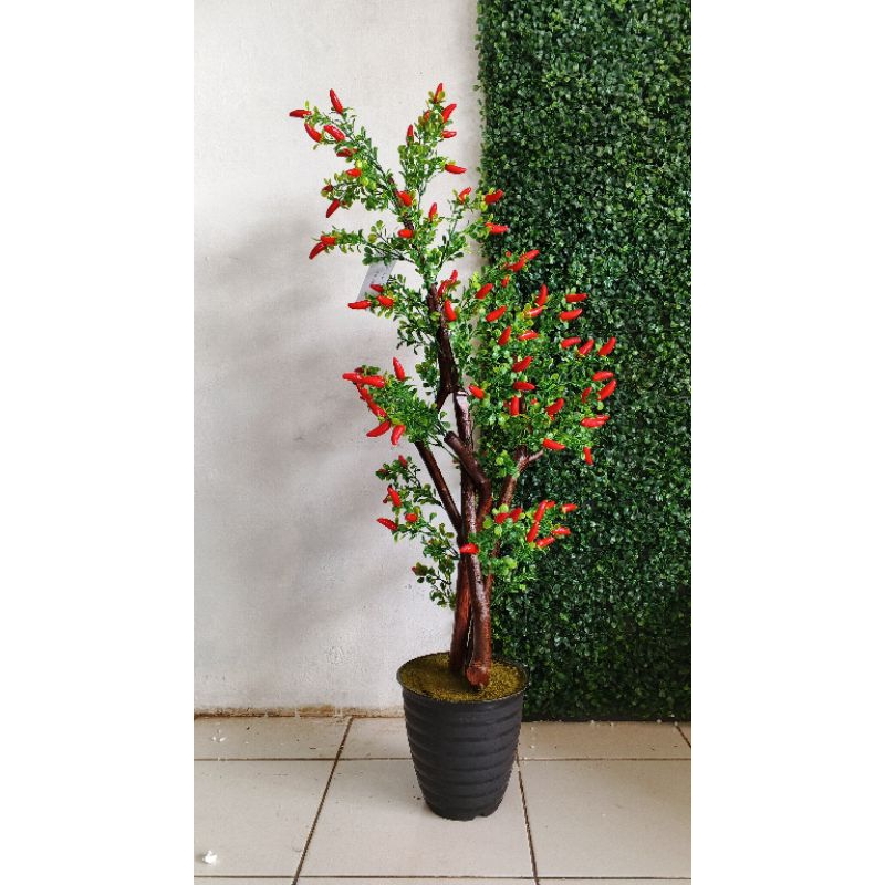 Pohon cabe artificial full buah 1 meter / pohon cabe plastik full buah