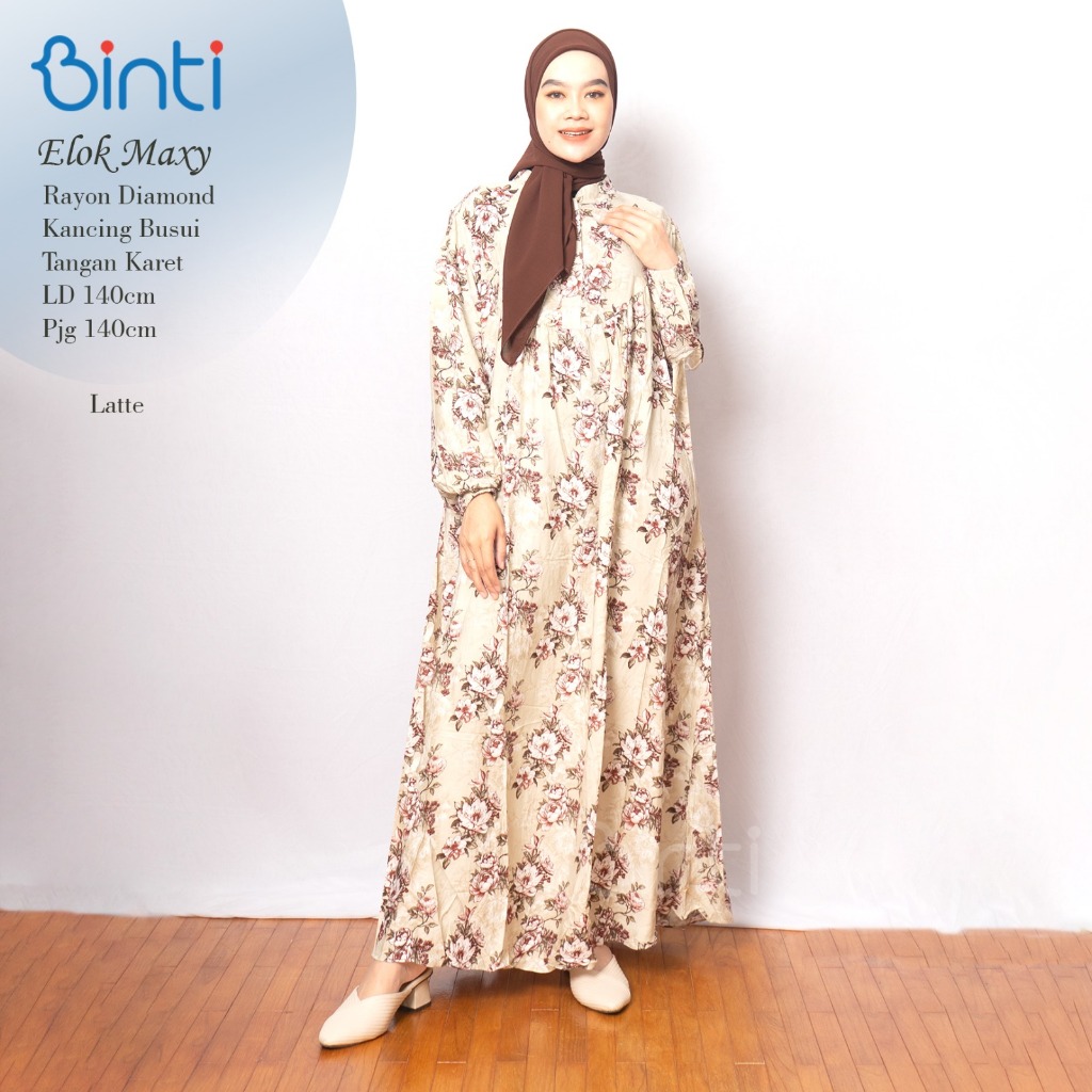 binti gamis jumbo wanita ld 140 elok maxy dress motif bunga mat rayon diamond