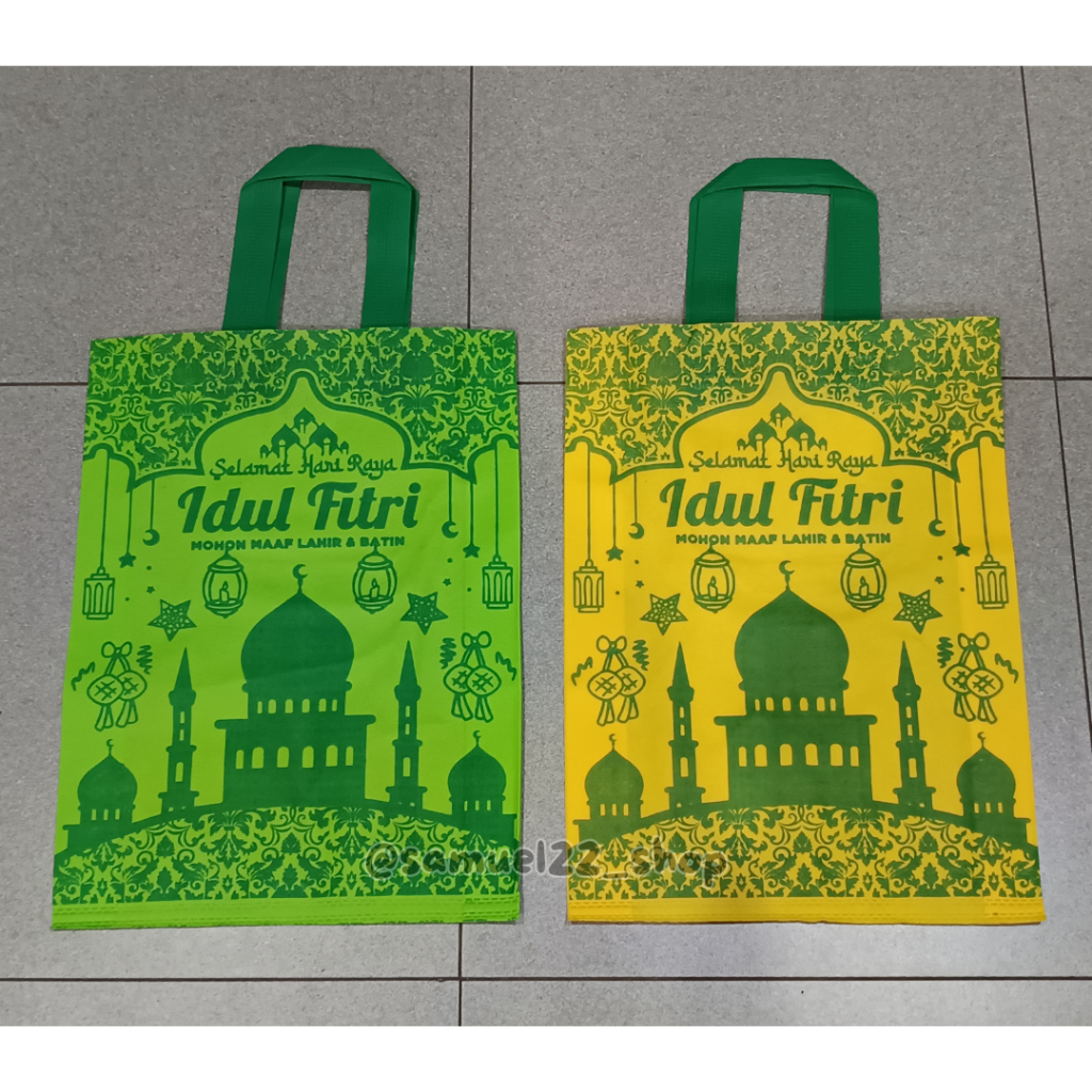 

Tas Kain Spunbond Lebaran Idul Fitri Medium Size M 40 x 30 x 7 cm Isi 12 Pcs