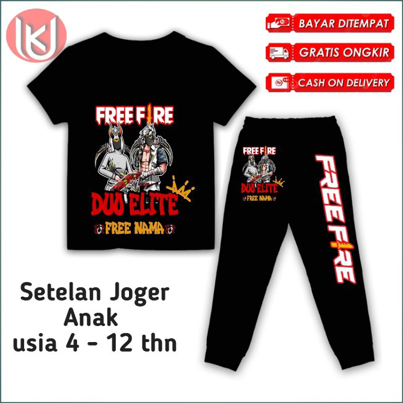 Bisa COD kaos anak setelan Joger Free Fire elite chees Gank baju anak FF gratis tambah nama