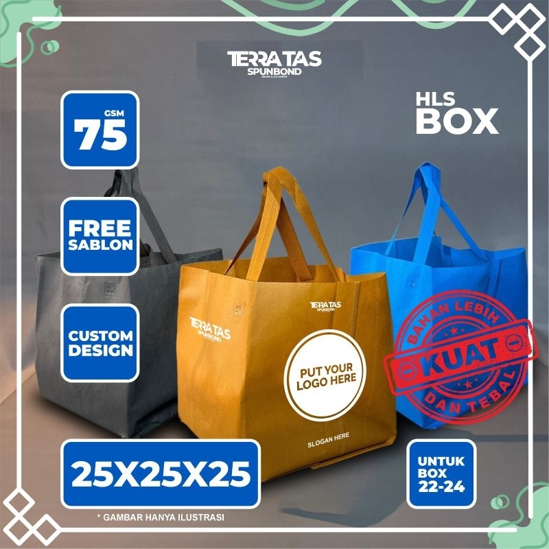 

Custom Made Tas Spunbond Souvenir Tote Bag Kotak Makan 75 GSM 25x25x25 Untuk Box 22-24 + Free Sablon