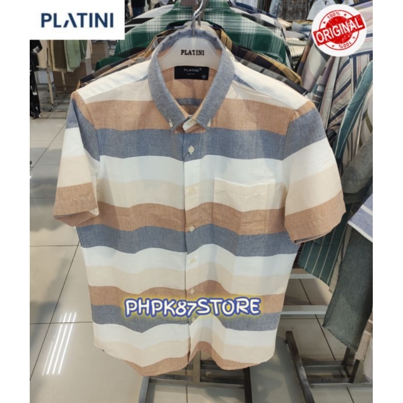 KEMEJA PENDEK SALUR PLATINI SLIMFIT,KEMEJA GARIS ORIGINAL
