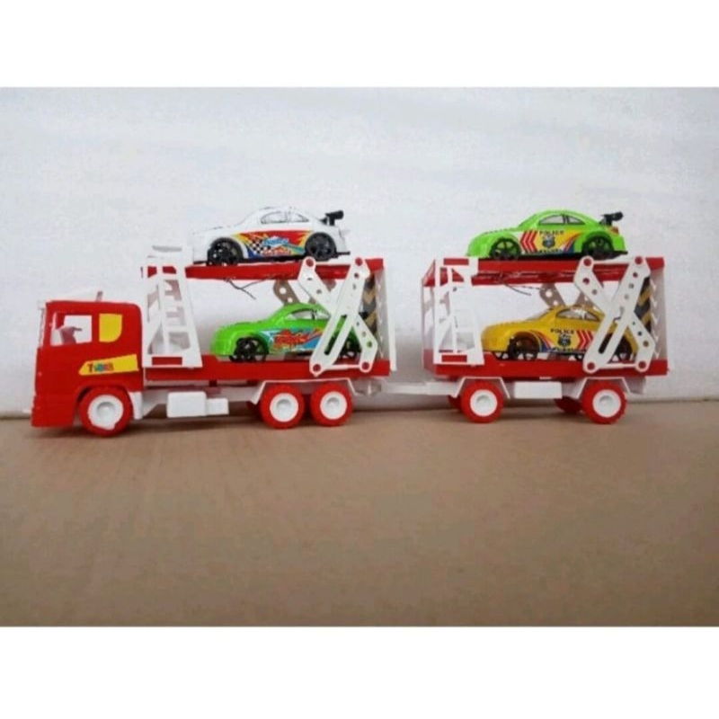 Mainan anak mobil mobilan truck scannia gandeng muatan mobil kecil murah truk gandeng muatan mobil k