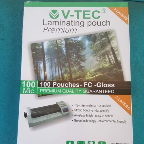 

Plastik Laminating V-tec F4 Isi 100 Lembar Tebal 100 Mic