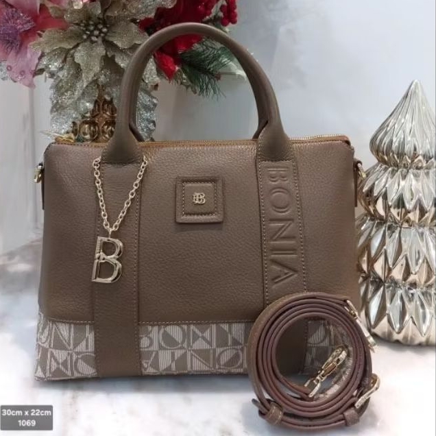 tas bonia original sling top handle office bag monogram size L - taupe